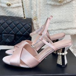 Silk Crystal Decor Heels Women Sandals Buckle Strap Peep Toe High Heel Shoes Female Party Wedding Shoes Bride