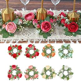 Decorative Flowers 20cm Christmas Centerpiece Artificial Wreath For Candlestick Garland Rose Flower Candle Ring Wedding Party Table
