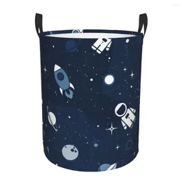 Laundry Bags Folding Basket Cute Spaceship Rocket Moon Stars Dirty Clothes Bucket Wardrobe Clothing Organiser Hamper