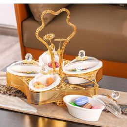 Plates Fruit 5-in-1 Metal Bowl Portable Iron Plate Art Partition With Lid Dry Box Nuts KTV Appetizers Tray