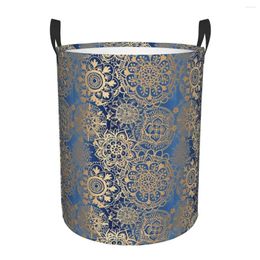 Laundry Bags Blue And Gold Mandala Pattern Foldable Baskets Dirty Clothes Sundries Storage Basket Organizer Large Waterproof Hamper