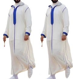 Patch Workbench Collar Muslim Mens Long sleeved Thobe Middle East Saudi Arabia Kaftan Islamic Abaya Dress Dubai Robe 240507