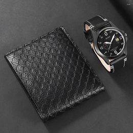 Wristwatches Fashion Mens Date Watches Business Wallet Set Quartz Wrist Watch Classic Male Casual Leather Black Reloj Hombre