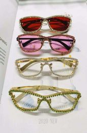 Sunglasses Full Crystal Frame Shiny For Women Clear Pink Rhinestones Party Sun Glasses Female Elegant Shades NX3938628