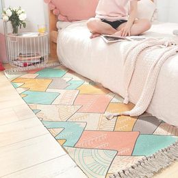 Carpets 5 Colors Ins Cotton Hand-woven Bedside Rug Eco-friendly Home Bedroom Strip Tassel Anti-slip Mat Geometric Decorative Carpet