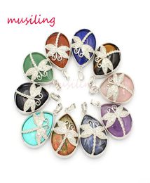 Dragonfly Water Drtop Natural Stone Pendants Pendulum Silver Plated Charms Crystal Fashion Jewellery For Women2439189