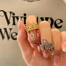 Brand Westwoods Pin Set with Diamond Ring Female Crowd Design Fashionable Personality Advanced Sense Trendy Male Nail