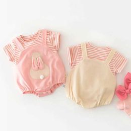 Rompers Millennium Summer False 2 pieces Baby Girl Cute Rabbit One piece jumpsuit cotton baby tight fitting suitL2405
