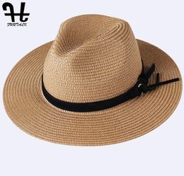 FURTALK Summer Straw for Women Beach Hat Men Jazz Panama Hats Fedora Wide Brim Sun Protection Cap with Leather Belt Y2006024699718