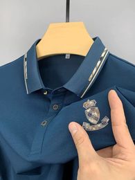 High grade mercerized cotton short sleeved T-shirt for mens summer luxury brand embroidery trend casual business POLO shirt 240513