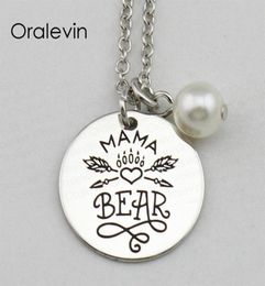 Diy Making MAMA BEAR Inspirational Hand Stamped Engraved Charm Pendant Necklace Metal Silver Color Jewelry 18Inch 22MM 10Pcs Lot 8702043