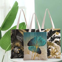 Storage Bags Shopper Leaves Printed Flowers Bag Women Shopping Canvas Girl Handbag Tote Shoulder Lady