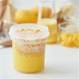 Disposable Cups Straws Pudding Cake Cup Ice Cream Takeaway Packaging Box PP Injection Thickened Double Cover Leakproof 10PCS
