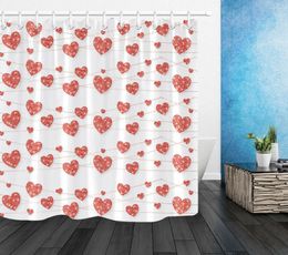 Shower Curtains Red Heart Garland Love Valentine Day Bathroom Decor Fabric Curtain Hooks