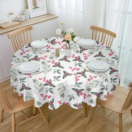 Table Cloth Watercolor Leaves Wild Fruits Round Tablecloth Waterproof Wedding Party Cover Christmas Dining