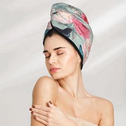 Towel Magic Microfiber Shower Cap Pink Peony Roses And Butterfly Bath Hat Dry Hair Quick Drying Soft Lady Turban Head