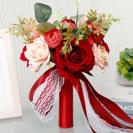 Decorative Flowers Wedding Hand Bouquet Artificial Bridal Romantic Bridesmaid Holding For Party Anniversary