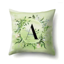 Pillow Cover 45x45cm Print Green Colour Flower Alphabet Letter A - Z Sofa Case Decorative Pillows Home Decor