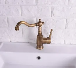 Kitchen Faucets Vintage Antique Brass Single Lever Handle Swivel Spout Bathroom Basin Sink Faucet Cold & Mixer Tap Asf122