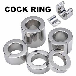 Penis Ring Magnetic Lock Metal Scrotum Pendant Ball Stretcher Testis Weight Cock Ring Penis Restraint Stainless Sex Toys for Men 240511