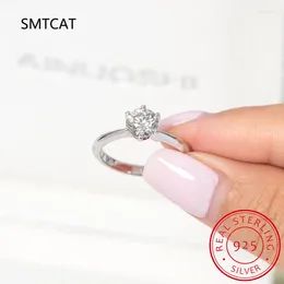 Cluster Rings Mosanite Diamond For Women 0.5 Engagement Round Cut Solitaire Ring Real 925 Sterling Silver Wholesale Jewelry