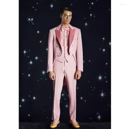 Men's Suits Elegant Pink High-end Custom Men Suit 3 Pieces Blazer Pants Vest Handsome Formal Performing Wedding Tailored Set