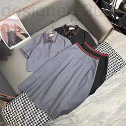 Two Piece Dress Designer Summer Elegant Style with Contrast Colour Flip Collar Single breasted Short Shirt Paired with Half Skirt Set 1W4W