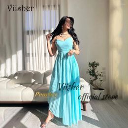 Party Dresses Aqua Chiffon Mermaid Prom For Women Spaghetti Straps V Neck Arabic Dubai Evening Dress Floor Length Formal Gowns