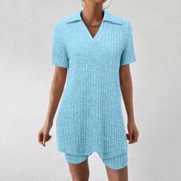 Home Clothing Swimsuit For Women With Swim Top Fashion Solid Wear Pyjamas Set Knit Short Sleeve Shorts Two Fast Skin Suit