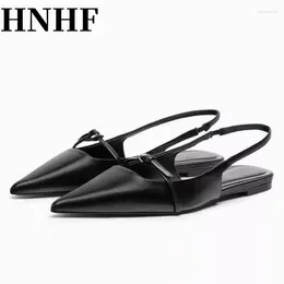 Casual Shoes HNHF Women Slingback Flat Bottom Sandals Summer Woman Black Leather Pointed Ballet Fashion Low-Heel Female