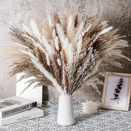 Decorative Flowers Dried Pampas Grass Artificial Pompous Bouquets Fake Plant Floor Vase Filler For Flower Arrangement Home Kitchen Boho