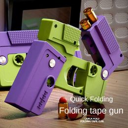 Gun Toys Foldable Tape Toy Gun Nostalgic Audio Folding Burst Shell Ejected Simulation Nylon Toy Pistol Birthday Gift T240513