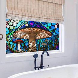 Window Stickers Stained Glass Film Mushroom Pattern Static Cling Decorative Tinting Non-Adhesive Decal
