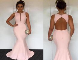 2021 Cut Out Back Pink Mermaid Evening Dresses Jewel Neck Sleeveless Satin Backless Simple Concise Evening Gowns Elegant Prom Dres8148045