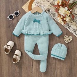 Clothing Sets Newborn baby clothing set knitted baby girl sweater long sleeved+pants+hat fashionable pleated childrens zipper+Trousers 0-9M 3-pieceL2405