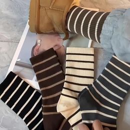 Women Socks Fashion Stripes Minimalist High Tube Trendy Versatile Black White Autumn And Winter College Style