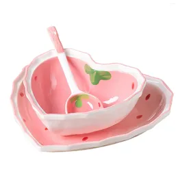 Bowls 3 Pieces Big Soup Bowl Cute Strawberry Salad Heart Themed Smooth Birthday Gift Mixing For Rice Noodles