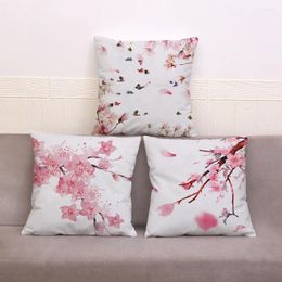 Pillow Chinese Ink Painting Peach Tree Flower Throw Pillowcase Print Case 45 45cm Decor Plant Plush Cover For Sofa Home