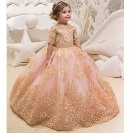 2021 Gold Glitz Ball Gown Princess Little Girls Pageant Dresses Fuchsia Little Baby Camo Flower Girl Dresses for Wedding with Big Bow 266Z