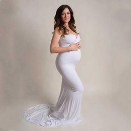Maternity Dresses Shoulder pregnant woman photography dress elastic jersey pregnant woman mermaid long dress photo shoot T240509