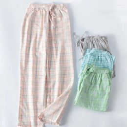 Women's Sleepwear Spring Summer Women Cotton Sleep Bottoms Female Plus Size Home Pants Lounge Wear Trousers Casual Plaid Pyjama