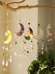 Garden Decorations Moon Star Crystal Suncatcher Hanging Decoration Rainbow Maker Natural Stone Light Catcher For Window Outdoor Room