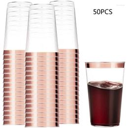 Disposable Cups Straws 50pcs 12Oz Elegant With Rim Aviation Rose Gold Silver Rimmed For Weddings Parties Bar Drinkware