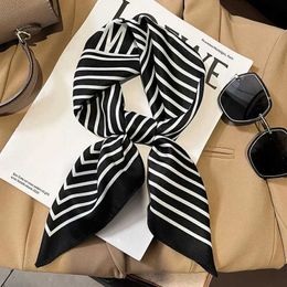 Scarves Luxury Skinny Square Scarf Women Stripe Print Neckerchief Hairband Lady Soft Satin Hijab Headband Bag Ribbon Foulard Office Gift T240508