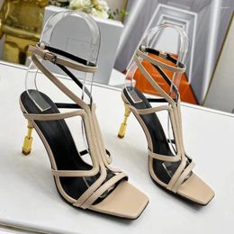Sandals Genuine Leather Stiletto Ankle Strap Gladiator Shoes Women Square Head Exposed Toe Party Evening Luxury Designers