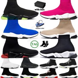 High Quality Shoes Designer Women Sock Men Speeds Graffiti White Black Red Beige Pink Clear Sole Lace-up Neon Yellow Socks Speed Trainers Platform Casual Sneakers