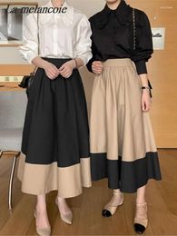 Work Dresses Elegant Chic Two-piece Set Women 2024 Spring Fashion Puff Sleeve Turndown Collar Buttons Shirt Elastic Waist Vintage Skirt Suit