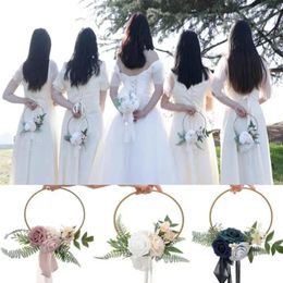 Decorative Flowers Bridesmaid Gold Hoop Bouquet Wedding Decoration Outdoor Flower Garland Front Door Wall Fake Plants