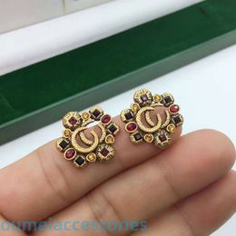 2024 New Designer Brand Antiqueearrings Stud Ethnic Fashion Atmosphere Colorful Diamonds Exotic Style Simple High Womens Double Earrings
