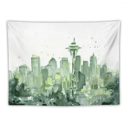 Tapestries Seattle Watercolour Space Needle Skyline Tapestry Room Decor Cute Bedroom Aesthetic